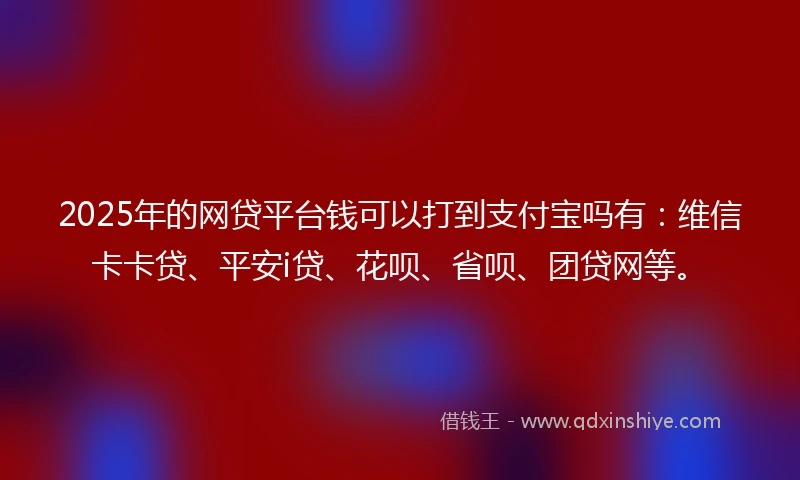 2025年的网贷平台钱可以打到支付宝吗有：维信卡卡贷、平安i贷、花呗、省呗、团贷网等。