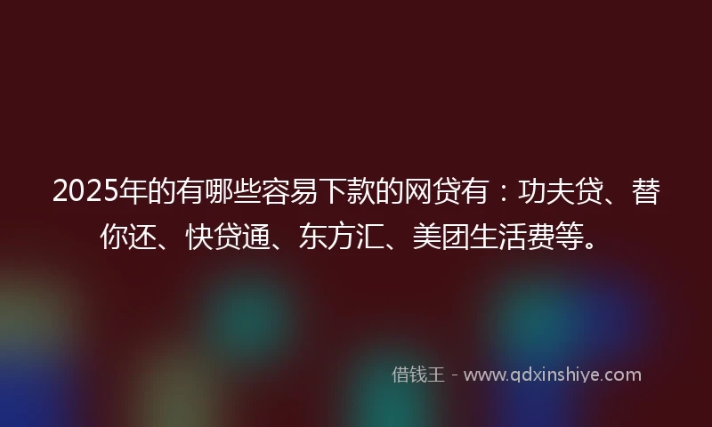 2025年的有哪些容易下款的网贷有：功夫贷、替你还、快贷通、东方汇、美团生活费等。