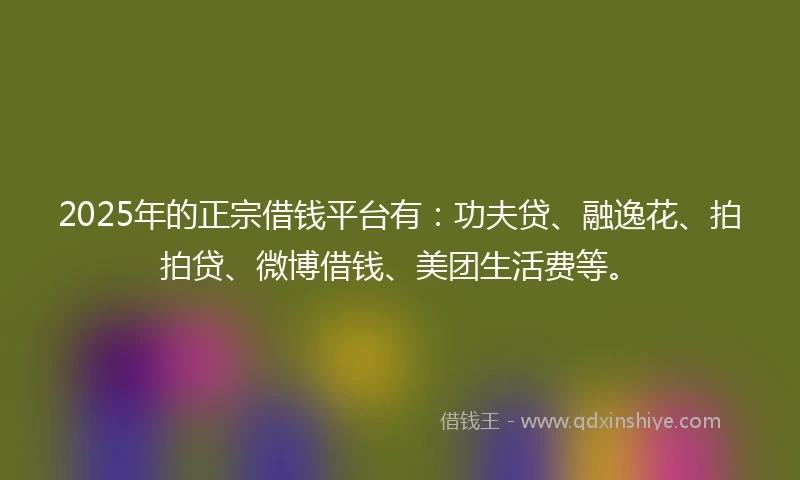 2025年的正宗借钱平台有：功夫贷、融逸花、拍拍贷、微博借钱、美团生活费等。
