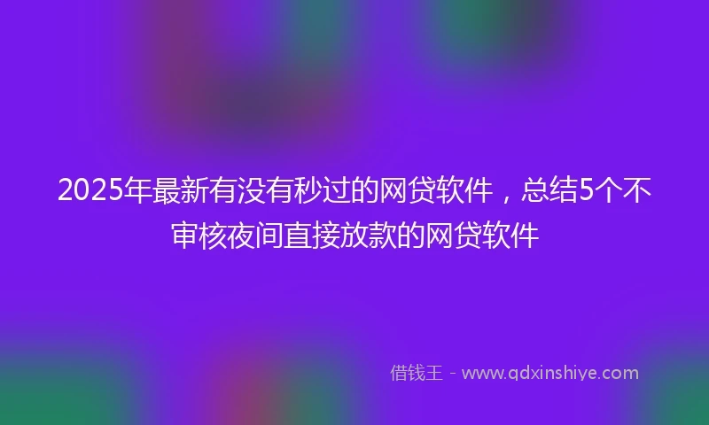 2025年最新有没有秒过的网贷软件，总结5个不审核夜间直接放款的网贷软件