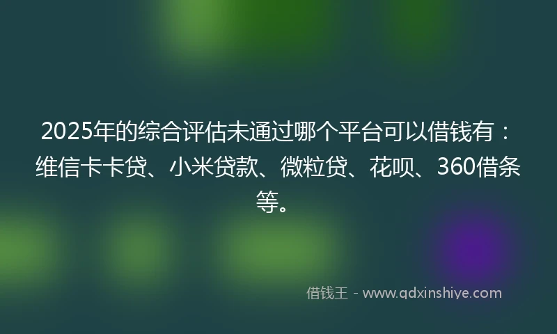 2025年的综合评估未通过哪个平台可以借钱有：维信卡卡贷、小米贷款、微粒贷、花呗、360借条等。