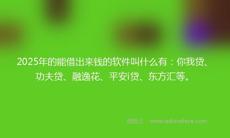 2025年的能借出来钱的软件叫什么有：你我贷、功夫贷、融逸花、平安i贷、东方汇等。