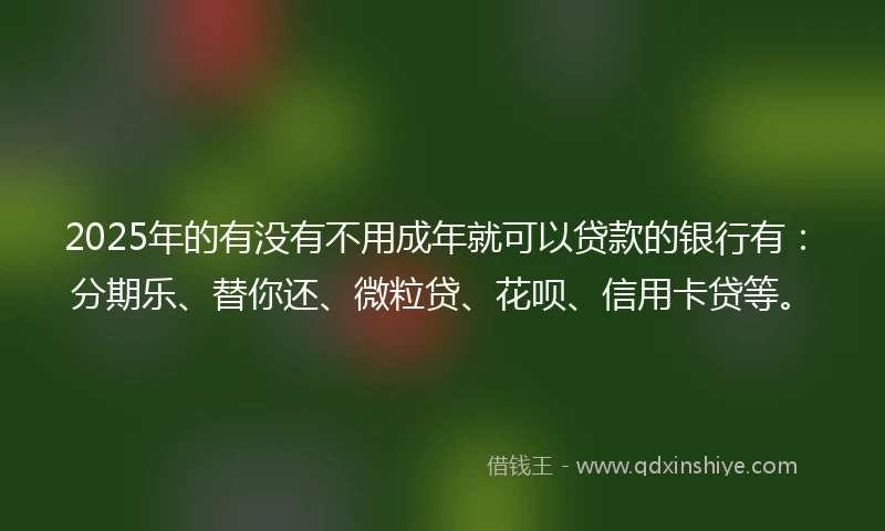 2025年的有没有不用成年就可以贷款的银行有：分期乐、替你还、微粒贷、花呗、信用卡贷等。