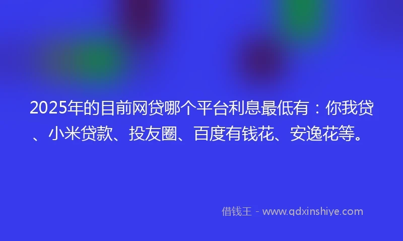 2025年的目前网贷哪个平台利息最低有：你我贷、小米贷款、投友圈、百度有钱花、安逸花等。