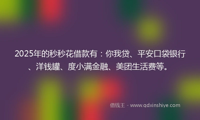 2025年的秒秒花借款有：你我贷、平安口袋银行、洋钱罐、度小满金融、美团生活费等。