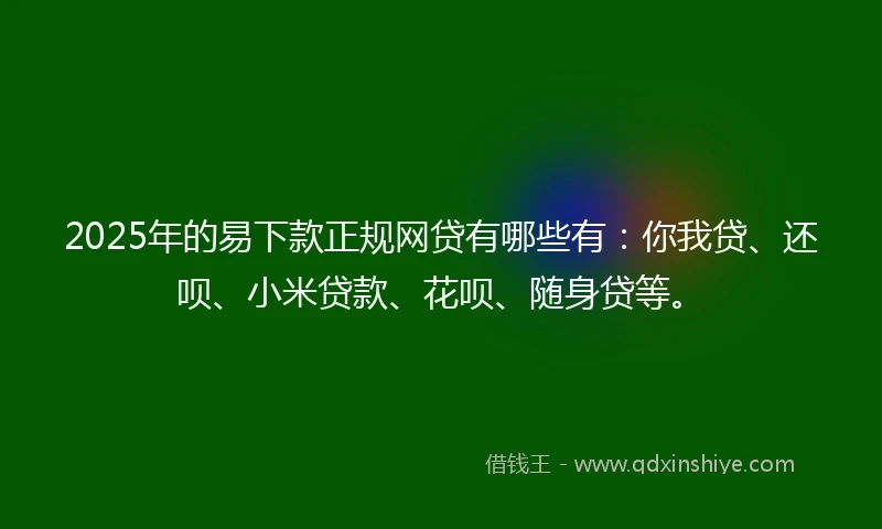 2025年的易下款正规网贷有哪些有：你我贷、还呗、小米贷款、花呗、随身贷等。