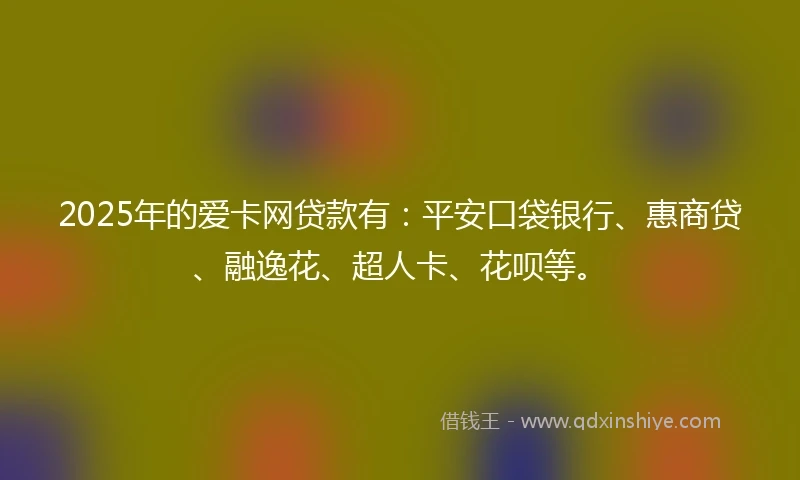 2025年的爱卡网贷款有：平安口袋银行、惠商贷、融逸花、超人卡、花呗等。