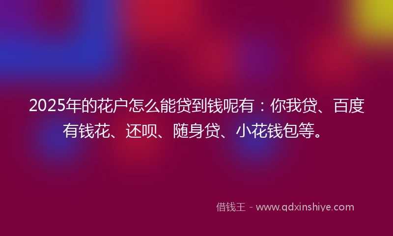 2025年的花户怎么能贷到钱呢有：你我贷、百度有钱花、还呗、随身贷、小花钱包等。