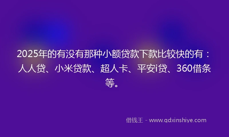 2025年的有没有那种小额贷款下款比较快的有：人人贷、小米贷款、超人卡、平安i贷、360借条等。