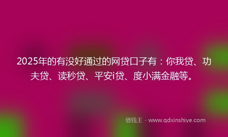 2025年的有没好通过的网贷口子有：你我贷、功夫贷、读秒贷、平安i贷、度小满金融等。
