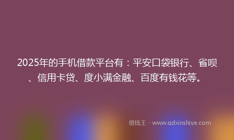 2025年的手机借款平台有：平安口袋银行、省呗、信用卡贷、度小满金融、百度有钱花等。