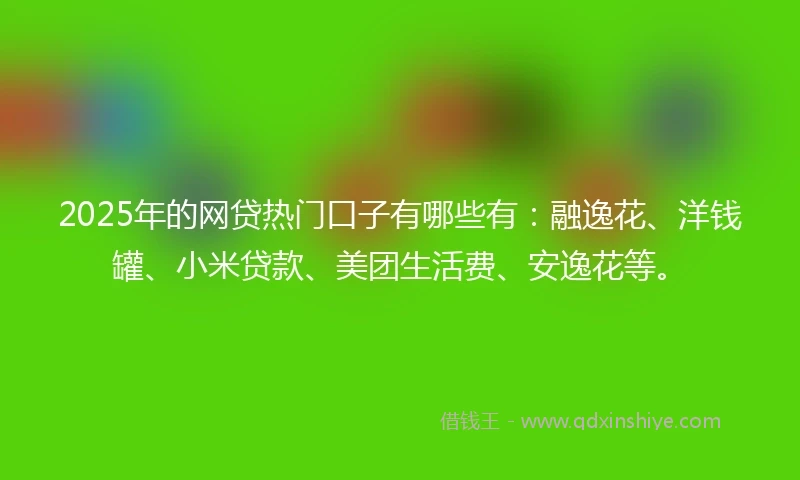 2025年的网贷热门口子有哪些有:融逸花、洋钱罐、小米贷款、美团生活费、安逸花等。