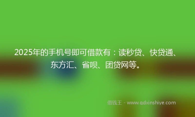 2025年的手机号即可借款有：读秒贷、快贷通、东方汇、省呗、团贷网等。