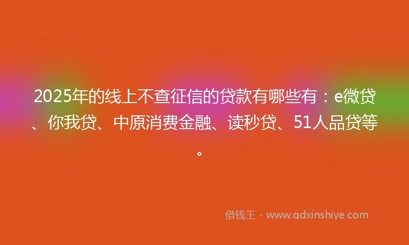 2025年的线上不查征信的贷款有哪些有：e微贷、你我贷、中原消费金融、读秒贷、51人品贷等。