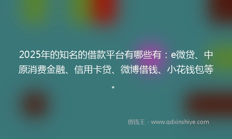 2025年的知名的借款平台有哪些有：e微贷、中原消费金融、信用卡贷、微博借钱、小花钱包等。