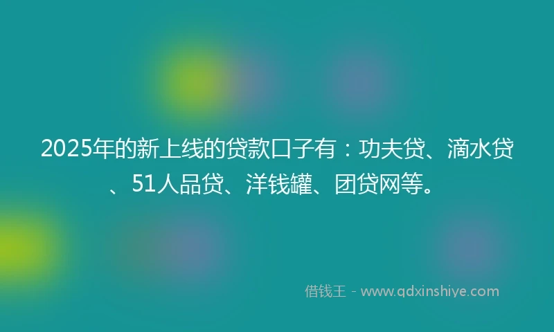 2025年的新上线的贷款口子有：功夫贷、滴水贷、51人品贷、洋钱罐、团贷网等。