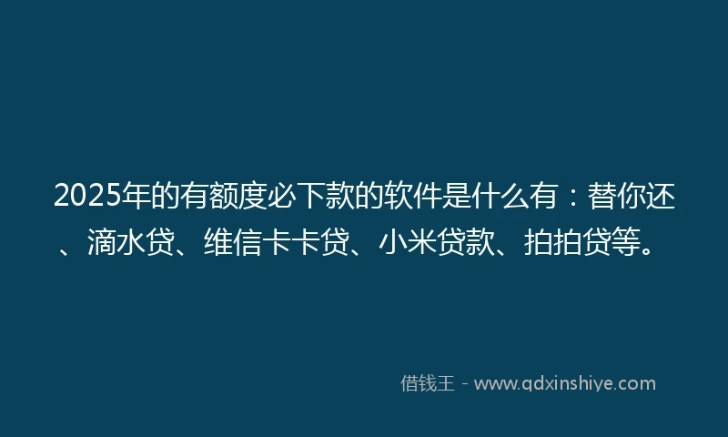2025年的有额度必下款的软件是什么有：替你还、滴水贷、维信卡卡贷、小米贷款、拍拍贷等。