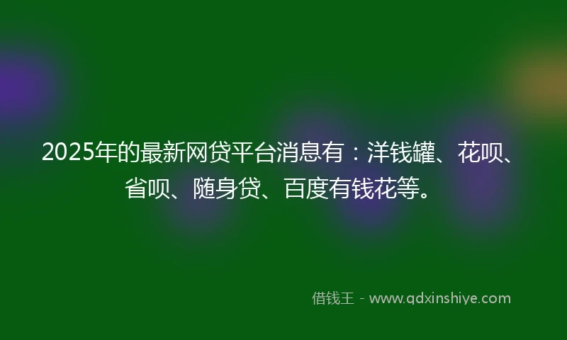 2025年的最新网贷平台消息有：洋钱罐、花呗、省呗、随身贷、百度有钱花等。
