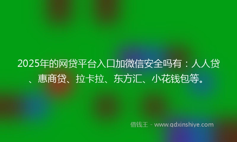 2025年的网贷平台入口加微信安全吗有：人人贷、惠商贷、拉卡拉、东方汇、小花钱包等。