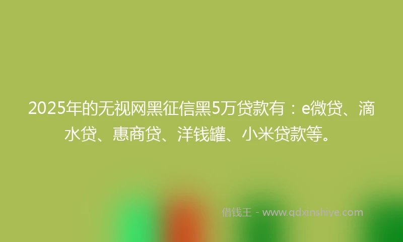 2025年的无视网黑征信黑5万贷款有：e微贷、滴水贷、惠商贷、洋钱罐、小米贷款等。