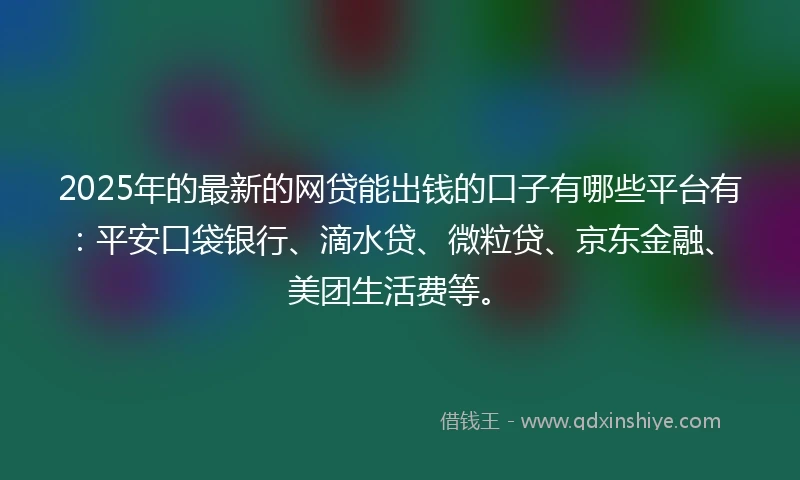 2025年的最新的网贷能出钱的口子有哪些平台有：平安口袋银行、滴水贷、微粒贷、京东金融、美团生活费等。