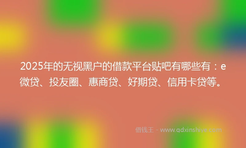 2025年的无视黑户的借款平台贴吧有哪些有：e微贷、投友圈、惠商贷、好期贷、信用卡贷等。