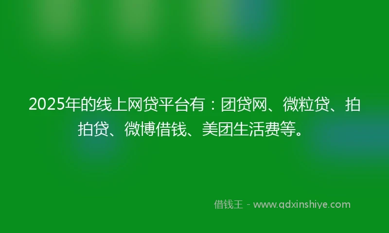 2025年的线上网贷平台有：团贷网、微粒贷、拍拍贷、微博借钱、美团生活费等。