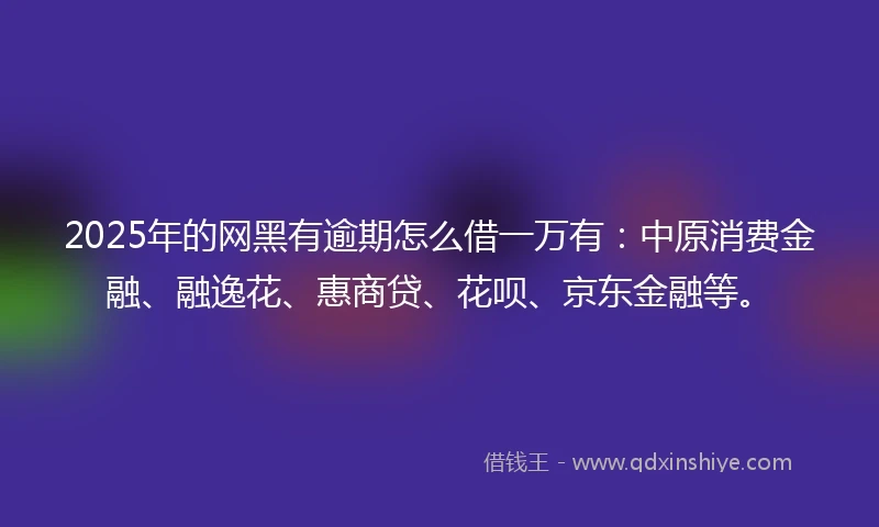 2025年的网黑有逾期怎么借一万有：中原消费金融、融逸花、惠商贷、花呗、京东金融等。