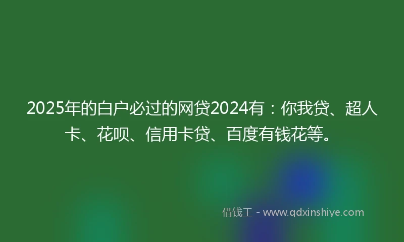 2025年的白户必过的网贷2024有：你我贷、超人卡、花呗、信用卡贷、百度有钱花等。