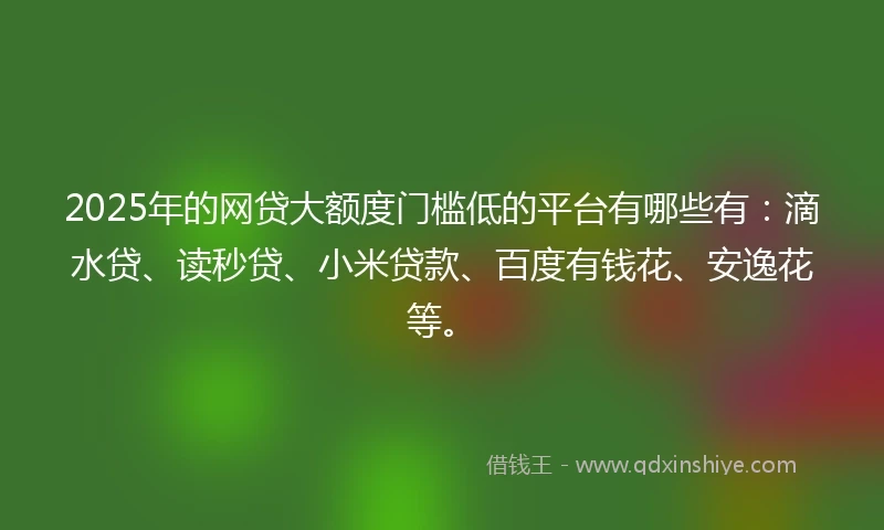 2025年的网贷大额度门槛低的平台有哪些有：滴水贷、读秒贷、小米贷款、百度有钱花、安逸花等。