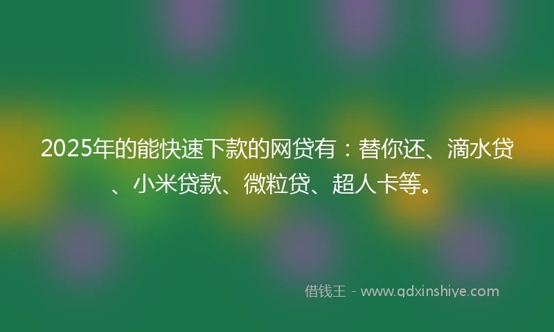 2025年的能快速下款的网贷有：替你还、滴水贷、小米贷款、微粒贷、超人卡等。