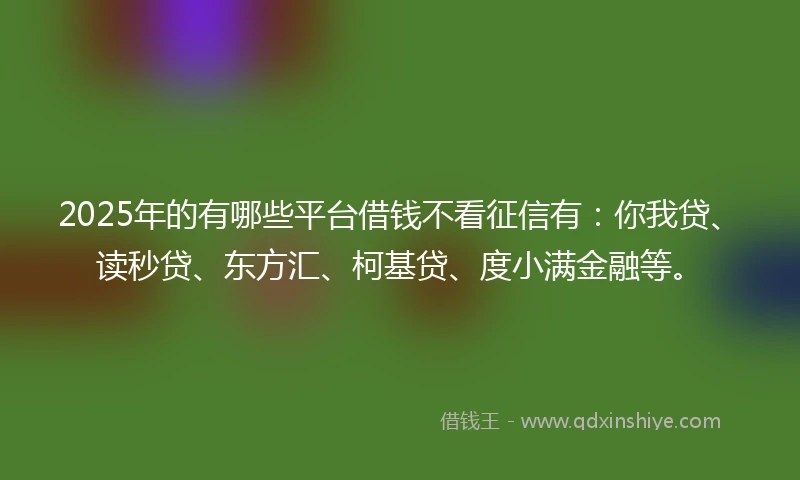 2025年的有哪些平台借钱不看征信有：你我贷、读秒贷、东方汇、柯基贷、度小满金融等。