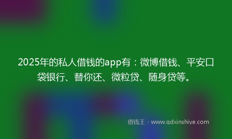 2025年的私人借钱的app有：微博借钱、平安口袋银行、替你还、微粒贷、随身贷等。