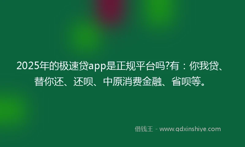 2025年的极速贷app是正规平台吗?有：你我贷、替你还、还呗、中原消费金融、省呗等。