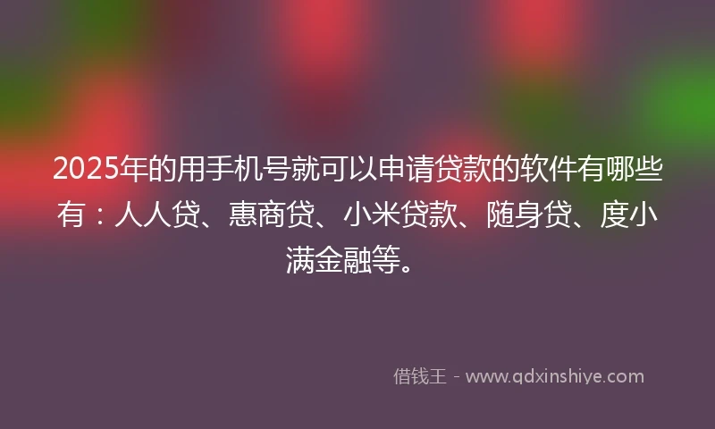 2025年的用手机号就可以申请贷款的软件有哪些有：人人贷、惠商贷、小米贷款、随身贷、度小满金融等。