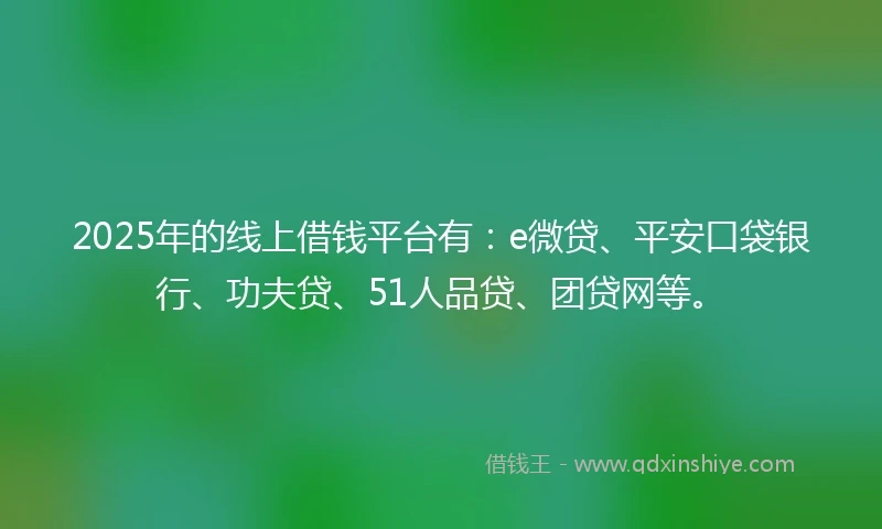 2025年的线上借钱平台有：e微贷、平安口袋银行、功夫贷、51人品贷、团贷网等。