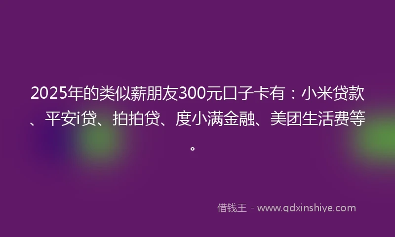 2025年的类似薪朋友300元口子卡有：小米贷款、平安i贷、拍拍贷、度小满金融、美团生活费等。
