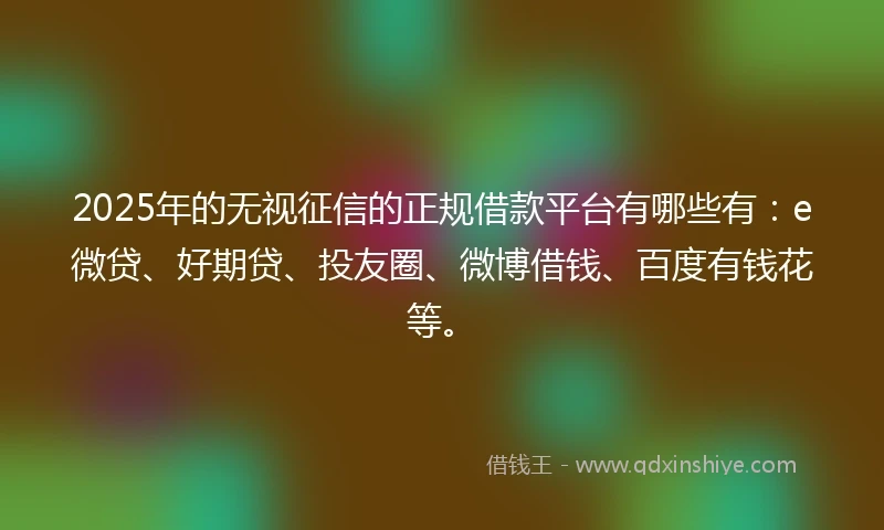2025年的无视征信的正规借款平台有哪些有：e微贷、好期贷、投友圈、微博借钱、百度有钱花等。