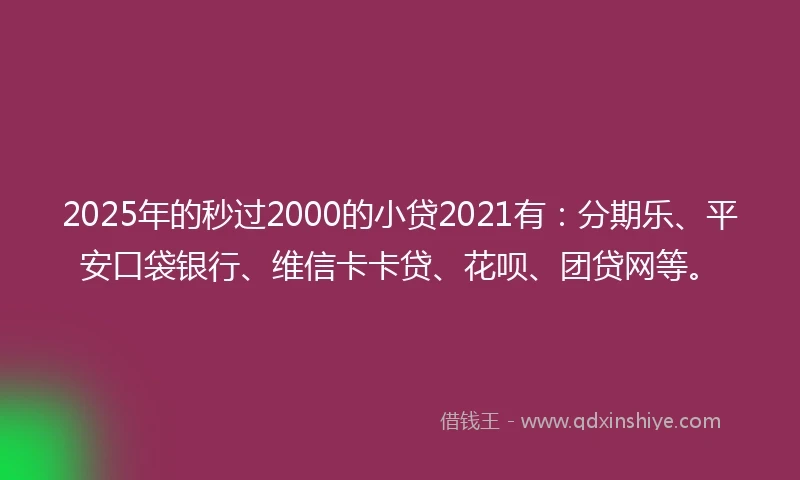 2025年的秒过2000的小贷2021有：分期乐、平安口袋银行、维信卡卡贷、花呗、团贷网等。