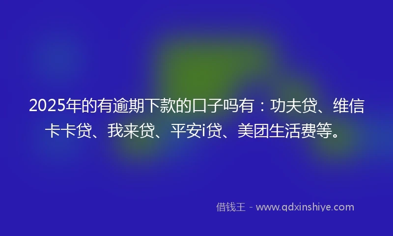 2025年的有逾期下款的口子吗有：功夫贷、维信卡卡贷、我来贷、平安i贷、美团生活费等。