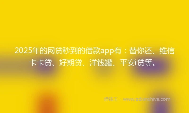 2025年的网贷秒到的借款app有：替你还、维信卡卡贷、好期贷、洋钱罐、平安i贷等。