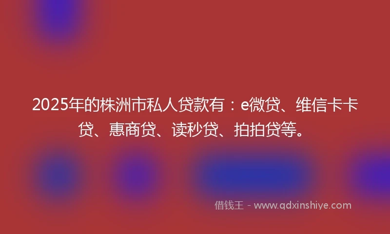2025年的株洲市私人贷款有：e微贷、维信卡卡贷、惠商贷、读秒贷、拍拍贷等。
