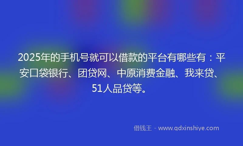 2025年的手机号就可以借款的平台有哪些有：平安口袋银行、团贷网、中原消费金融、我来贷、51人品贷等。
