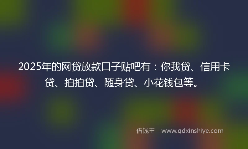 2025年的网贷放款口子贴吧有：你我贷、信用卡贷、拍拍贷、随身贷、小花钱包等。