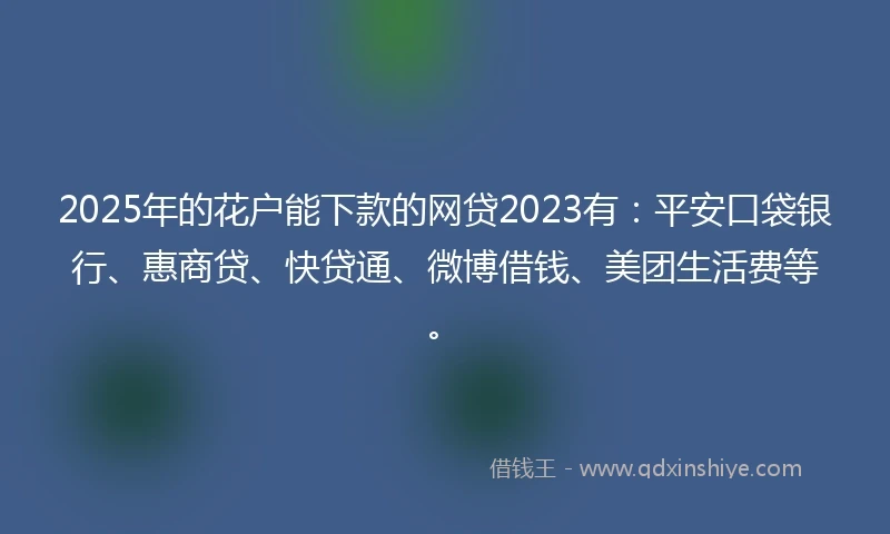 2025年的花户能下款的网贷2023有：平安口袋银行、惠商贷、快贷通、微博借钱、美团生活费等。