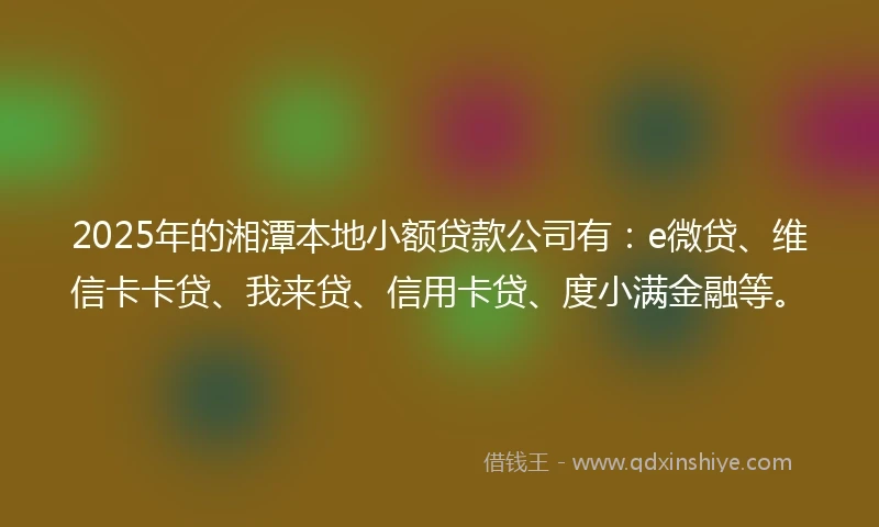 2025年的湘潭本地小额贷款公司有：e微贷、维信卡卡贷、我来贷、信用卡贷、度小满金融等。