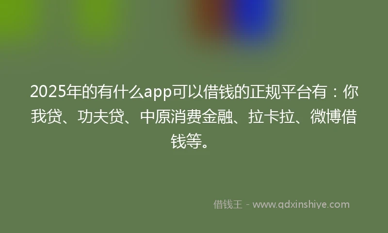 2025年的有什么app可以借钱的正规平台有：你我贷、功夫贷、中原消费金融、拉卡拉、微博借钱等。