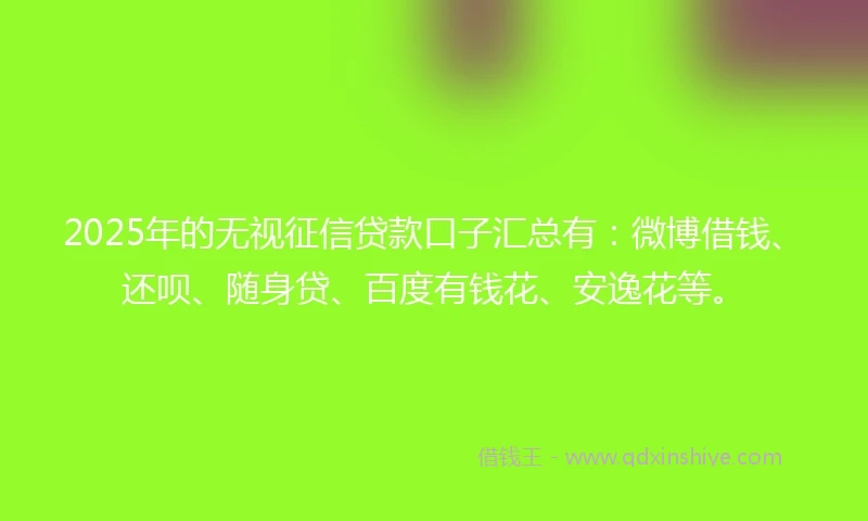 2025年的无视征信贷款口子汇总有：微博借钱、还呗、随身贷、百度有钱花、安逸花等。