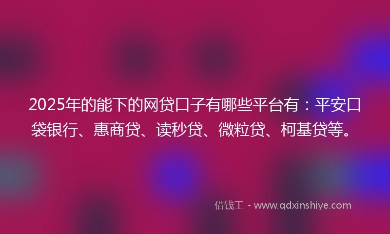 2025年的能下的网贷口子有哪些平台有：平安口袋银行、惠商贷、读秒贷、微粒贷、柯基贷等。