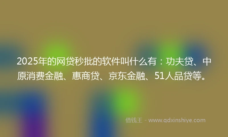 2025年的网贷秒批的软件叫什么有：功夫贷、中原消费金融、惠商贷、京东金融、51人品贷等。